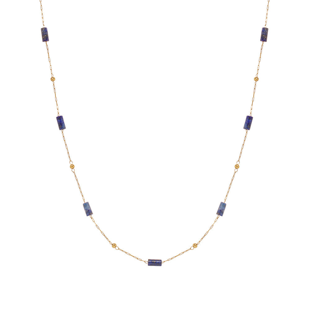 Lapis Lazuli Pipe Bead Handmade Necklace Short Clavicle Chain