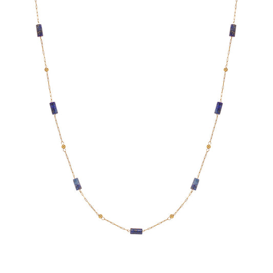 Lapis Lazuli Pipe Bead Handmade Necklace Short Clavicle Chain