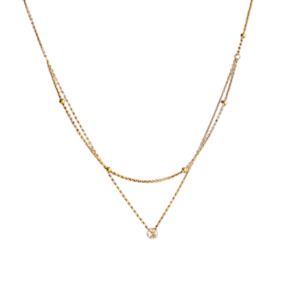 Delicate Solitaire Choker Double Necklace Gold Bead Clavicle