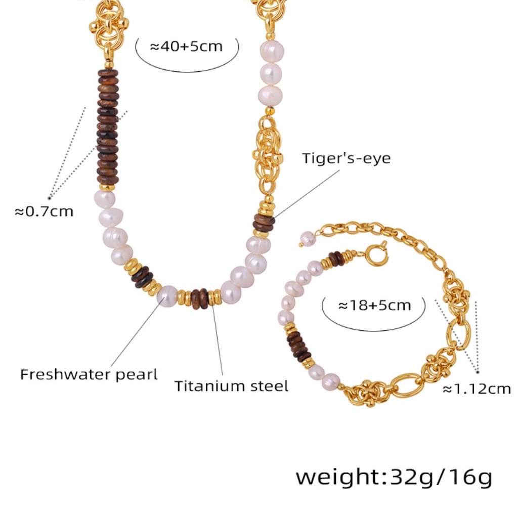 Natural Tiger Eye Stone With Pearl Handmade Beaded Necklace