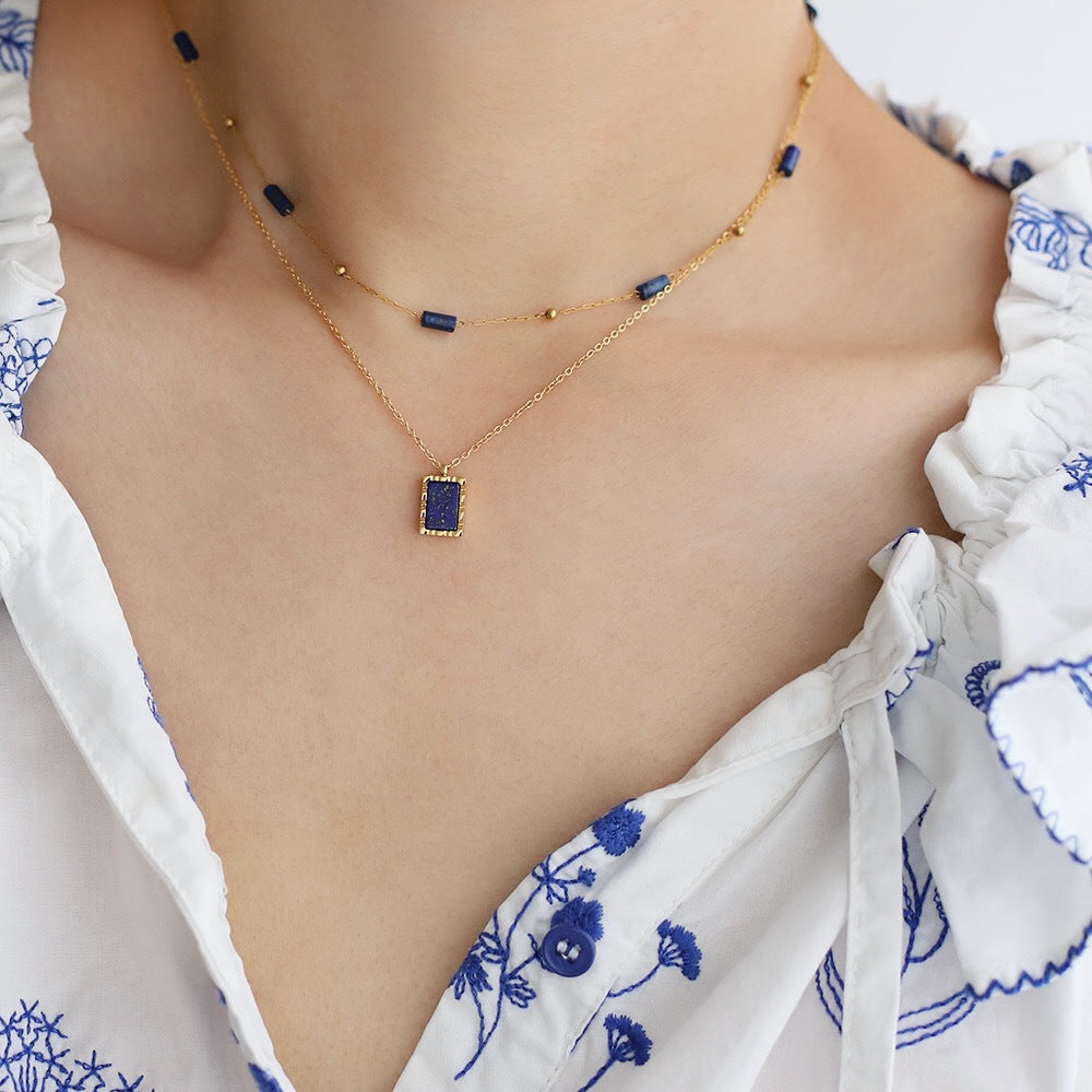 Lapis Lazuli Pipe Bead Handmade Necklace Short Clavicle Chain