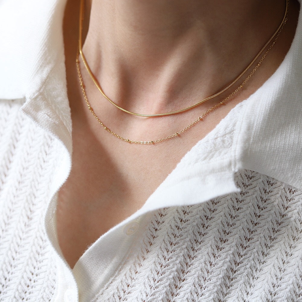 18K Snake Bone Double Layer Necklace Clavicle Chain