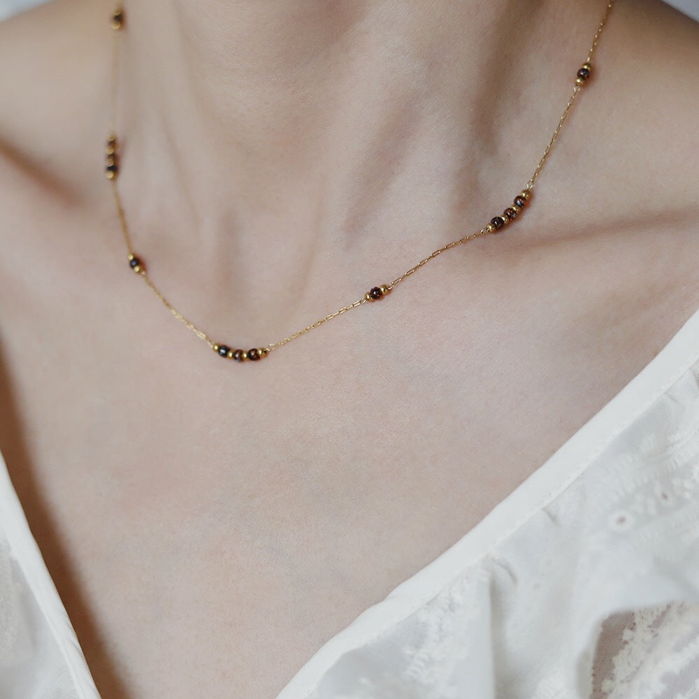 Rice Beads Glazed Amber Beads Necklace  Clavicle Chain